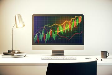 Fototapeta premium Abstract creative financial graph on modern laptop monitor, forex and investment concept. 3D Rendering