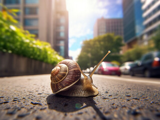 A Photo of a Snail on the Street of a Major City During the Day