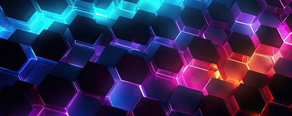 Abstract background with hexagons and glowing neon lights. hexagon wallpaper. - obrazy, fototapety, plakaty