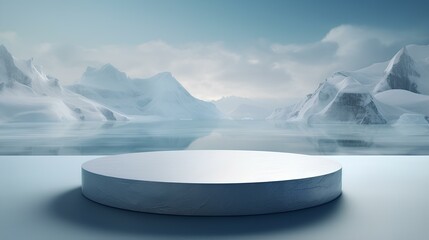 Empty ice podium winter stage, refreshing snow and cold, product demonstration platform, cold iceberg pedestal
