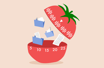 Productivity work process vector, prioritize work with files and folder, business working tools vector, work with deadline approaching, overwhelm business tasks, business daily routines working.