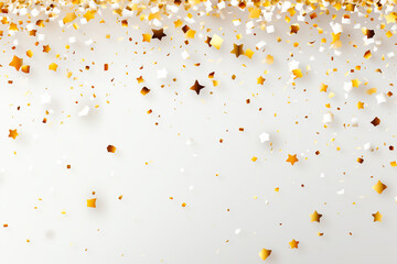 coloured confetti and streamers as a white New Year's background. AI generativ. - obrazy, fototapety, plakaty
