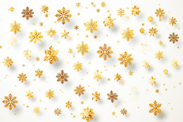 Falling snow flake golden pattern background. AI generativ.
