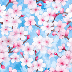 Fototapeta premium Watercolor Cherry Blossom Pattern , Sakura Flowers , Floral Seamless Patterns, Ornamental Clipart Backgrounds