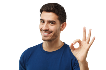 Young man showing OK or okay gesture with fingers of one hand