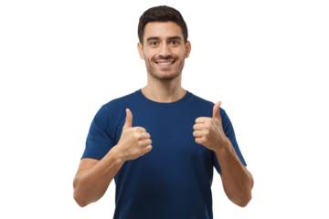 Close-up of young man showing thumbs up, concept of satisfaction with quality and recommendation