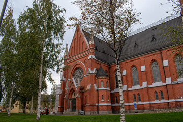 Lulea, Norrbotten, Sweden, The city Cathedral on sunny autumn day. October 6, 2023.