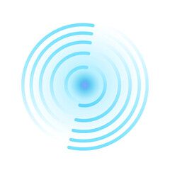 Blue point with concentric circles. Symbol of aim, target, healing, hurt, painkilling. Vector illustration