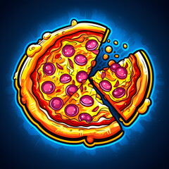 Italian pizza retro neon icon illustration fast food