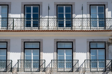 Facades of buildings in the heart of Lisbon in Portugal