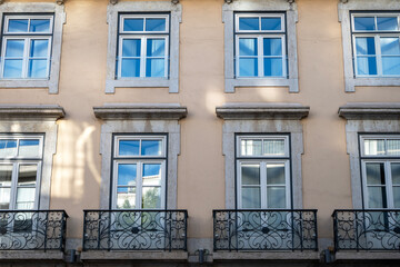 Facades of buildings in the heart of Lisbon in Portugal