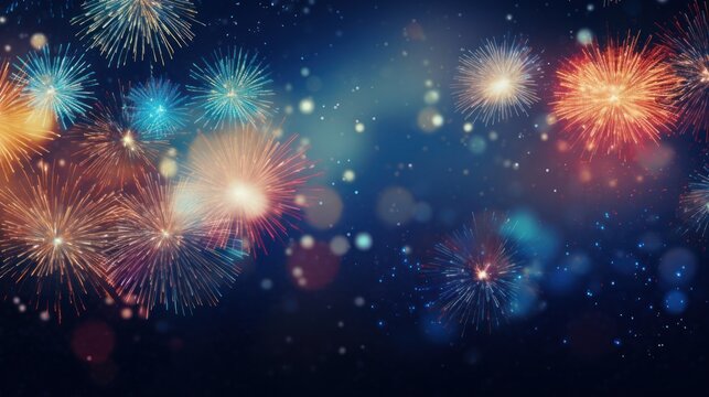 New Year fireworks with room for text, creating an abstract holiday backdrop. Background image, 2024