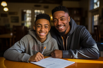 Black Son helps father understand schoolwork educational role reversal 