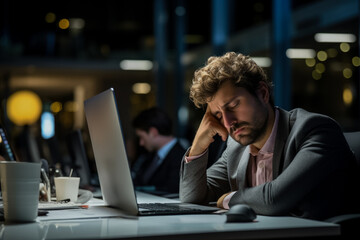 Infection burnout and fatigue cause sleep problems during work  - obrazy, fototapety, plakaty