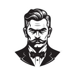 Black and white portrait of a gentleman man vector illustration on a white background