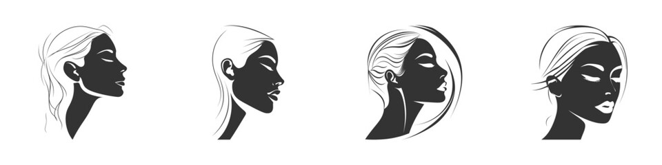 Female face silhouette set. Vector illustration