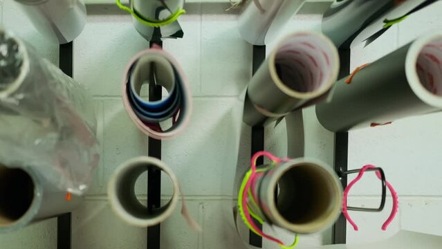 Rolls of colored vinyl film.