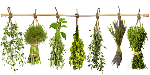 Organic herbs element hanging with rope. Generative AI