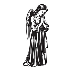 Black and white silhouette of a praying angel. vector illustration on white background