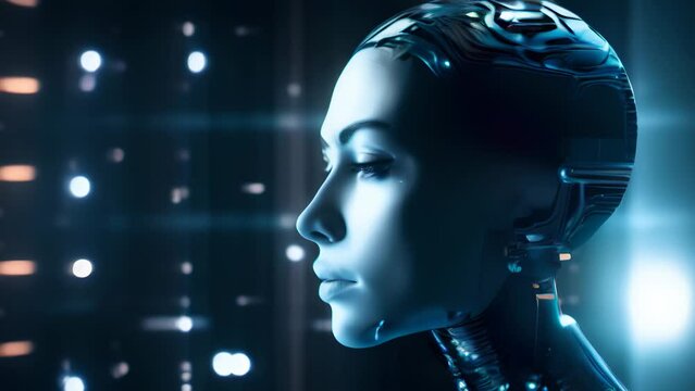 A beautiful human woman transforms into a cyborg . Cyberpunk, android robot bionic. Female artificial intelligence, Generative AI
