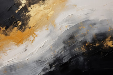 Abstract rough gold black art painting with oil acrylic brushstroke 