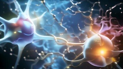 Brain, neurons, neural network, firing, synapse, connections, thoughts, thinking, intelligence, brain stimulation or activity with neuron close-up 3D rendering. Neurology, cognition, Generative ai
