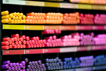 Retail display shelf of colorful marker pens