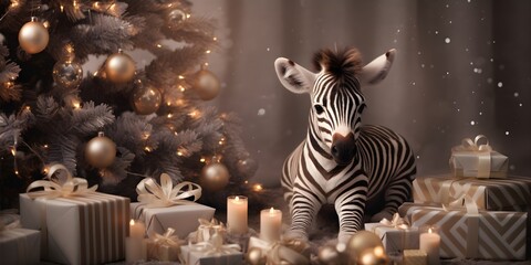 "Striped Joy: A Zebra's First Christmas" | Background Design  | Holiday Season  | Generative AI Artwork