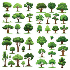 set of different green trees