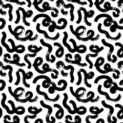 Fun black line doodle seamless pattern. Squiggles and curved bold lines.