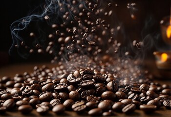 close-up roasted coffee beans background, AI Generative