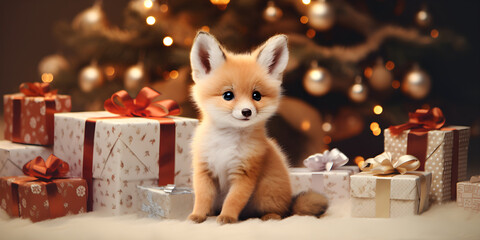 "Foxy Festivities: A Baby Fox's Christmas Wonderland" | Background Design | Holiday Season | Generative AI Artwork