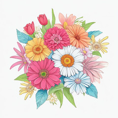 design a small colorful floral flower bunch on a white background in the same theme, color style