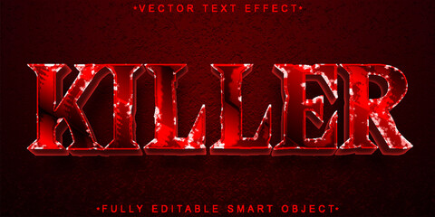 Red Horror Killer Vector Fully Editable Smart Object Text Effect - obrazy, fototapety, plakaty