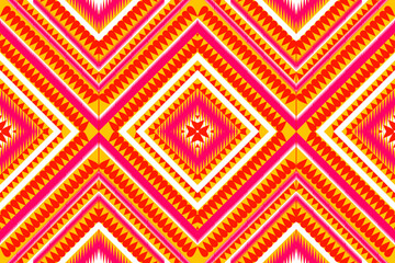 Aztec tribal geometric vector background in Pink red white yellow Seamless stripe pattern. Traditional ornament ethnic style. Design for textile, fabric, clothing, curtain, rug, ornament, wrapping.