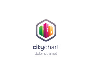 Colorful city chart hexagon logo