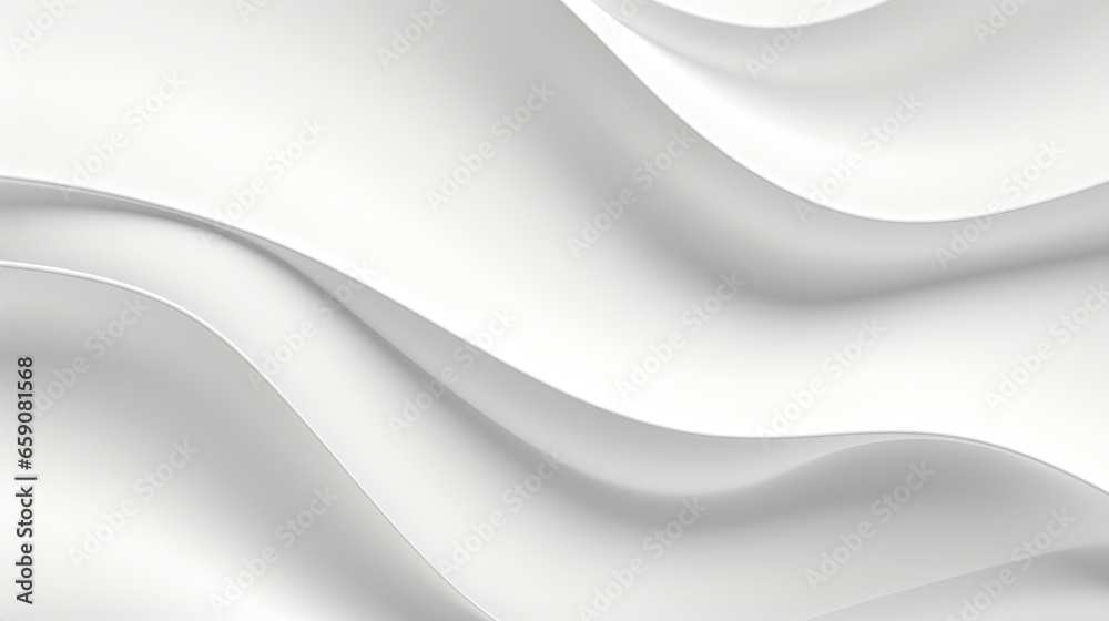 Wall mural 3d white geometric abstract background overlap layer on bright space with waves decoration. minimali