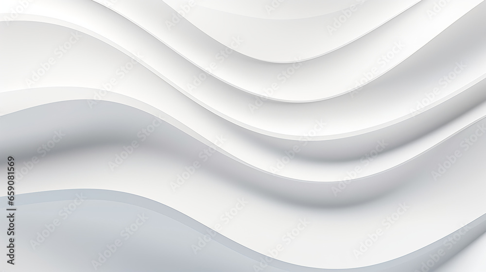Wall mural 3d white geometric abstract background overlap layer on bright space with waves decoration. minimali