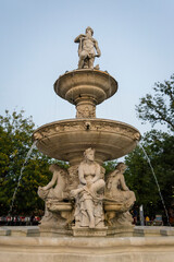 Fountain in the public park in Erzsébet  square, Budapest, Hungary