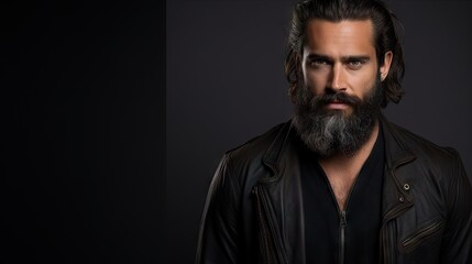 Obraz premium Suave and Stylish Masculine Model with Lush Beard and Hair.His confident and modern style makes him the ideal model for your hair and mustache product advertisement