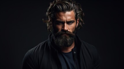Obraz premium Suave and Stylish Masculine Model with Lush Beard and Hair.His confident and modern style makes him the ideal model for your hair and mustache product advertisement