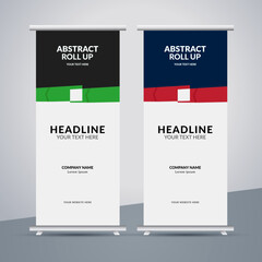 Modern business stand banner with creative green and red shapes