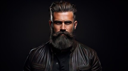 Obraz premium Suave and Stylish Masculine Model with Lush Beard and Hair.His confident and modern style makes him the ideal model for your hair and mustache product advertisement