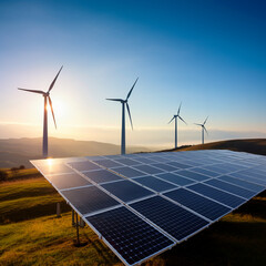 clean energy - windmills and solar panel the energy source of the future - created with generative AI