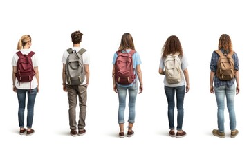 Obraz premium Set of people with a backpack, standing against a white background, embodying a healthy lifestyle.