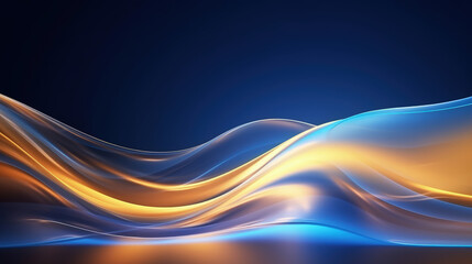 An abstract composition featuring elegant gold and blue waves creates a luxurious background with ample space for text placement.Generative AI