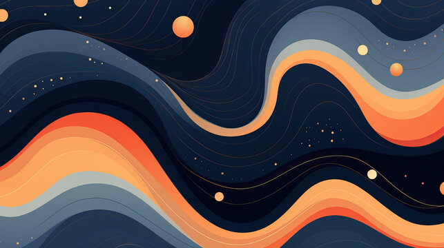 Abstract background with hand-drawn wavy lines and dots. Vector illustratio