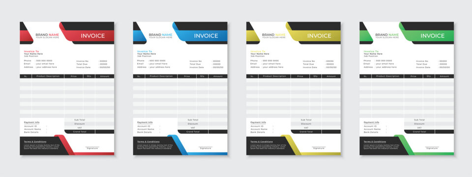 Modern professional creative invoice design template, minimal corporate business bill form, price list, cash memo, payment receipt vector set bundle, editable stationery one page agreement design