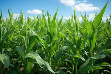 Fototapeta premium A close-up of lush green biofuel crops, such as corn or sugarcane, used for sustainable energy.
