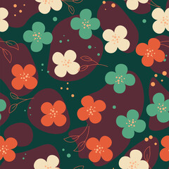 Abstract flat hand draw floral pattern background. Vector.